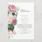 Romantische Waterverf Roze Bloemen Trouwroute Programmakaart (Voorkant)