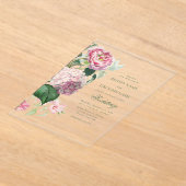 Romantische Waterverf Roze Bloemen Tuin Bruiloft Acryl Uitnodigingen (Laagn)