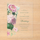 Romantische Waterverf Roze Bloemen Tuin Bruiloft Acryl Uitnodigingen (Voorkant)