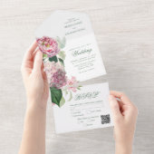 Romantische Waterverf Roze Bloemen Tuin Bruiloft All In One Uitnodiging (Afscheurbaar)