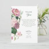 Romantische Waterverf Roze Bloemen Tuin Bruiloft Bedankkaart (Staand voorkant)