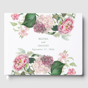 Romantische Waterverf Roze Bloemen Tuin Bruiloft Gastenboek