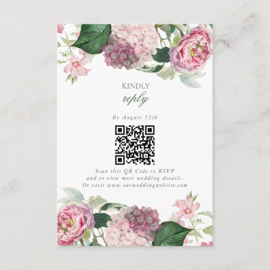 Romantische Waterverf Roze Bloemen Tuin Bruiloft Informatiekaartje (Voorkant)