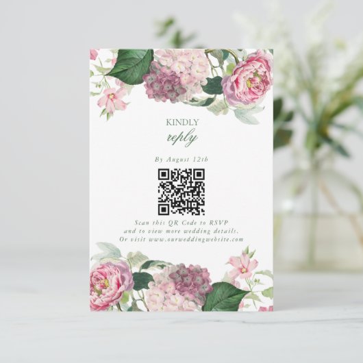 Romantische Waterverf Roze Bloemen Tuin Bruiloft Informatiekaartje (Staand voorkant)