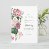 Romantische Waterverf Roze Bloemen Tuin Bruiloft Kaart (Staand voorkant)