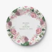 Romantische Waterverf Roze Bloemen Tuin Bruiloft Papieren Bordje (Voorkant)