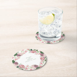 Romantische Waterverf Roze Bloemen Tuin Bruiloft Ronde Kartonnen Onderzetter