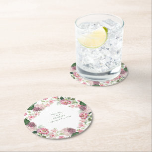 Romantische Waterverf Roze Bloemen Tuin Bruiloft Ronde Kartonnen Onderzetter
