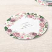 Romantische Waterverf Roze Bloemen Tuin Bruiloft Ronde Kartonnen Onderzetter (Gebogen)