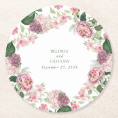 Romantische Waterverf Roze Bloemen Tuin Bruiloft Ronde Kartonnen Onderzetter (Voorkant)