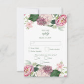 Romantische Waterverf Roze Bloemen Tuin Bruiloft RSVP Kaartje (Voorkant)