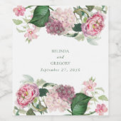 Romantische Waterverf Roze Bloemen Tuin Bruiloft Wijn Etiket (Enkel label)