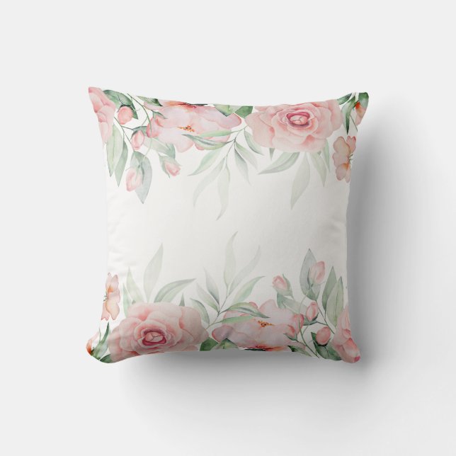 Romantische waterverf roze bloemenkussen  kussen (Voorkant)