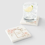 Romantische Waterverf Roze Blush Gold Rozen Stenen Onderzetter (Zijkant)