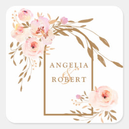 Romantische Waterverf Roze Blush Gold Rozen Vierkante Sticker