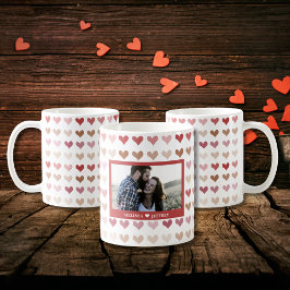 Romantische Waterverf Roze Harten Koppel Naam Foto Koffiemok