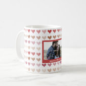 Romantische Waterverf Roze Harten Koppel Naam Foto Koffiemok (Voorkant links)
