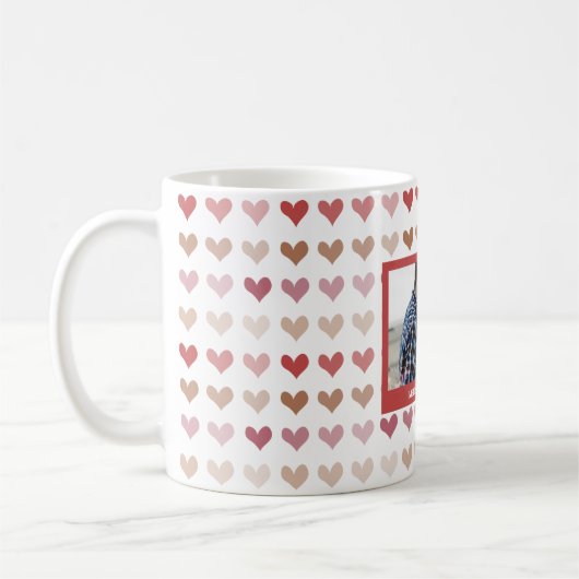 Romantische Waterverf Roze Harten Koppel Naam Foto Koffiemok (Links)