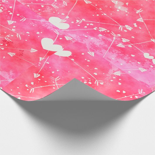 Romantische Waterverf Roze Harten & Pijlen Patroon Cadeaupapier