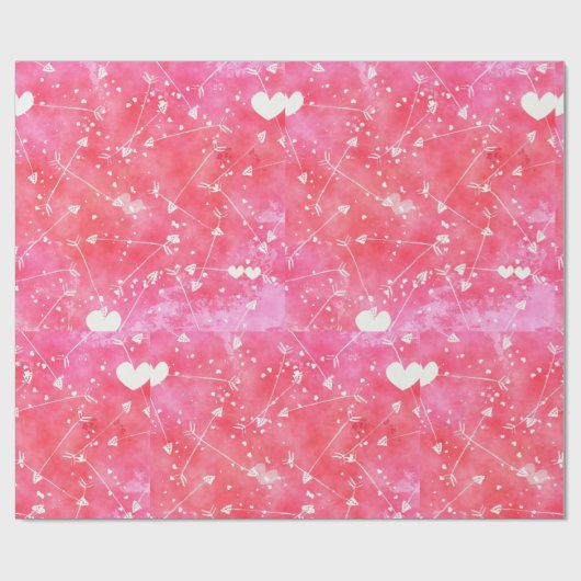 Romantische Waterverf Roze Harten & Pijlen Patroon Cadeaupapier (Vlak)