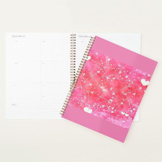 Romantische Waterverf Roze Harten & Pijlen Patroon Planner