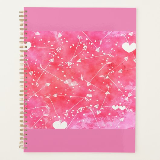 Romantische Waterverf Roze Harten & Pijlen Patroon Planner (Voorkant)