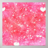 Romantische Waterverf Roze Harten & Pijlen Patroon Poster (Voorkant)