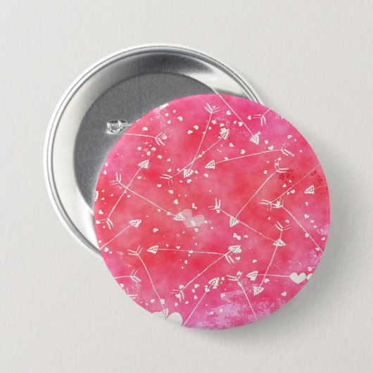 Romantische Waterverf Roze Harten & Pijlen Patroon Ronde Button 7,6 Cm (Voorkant /achterkant)