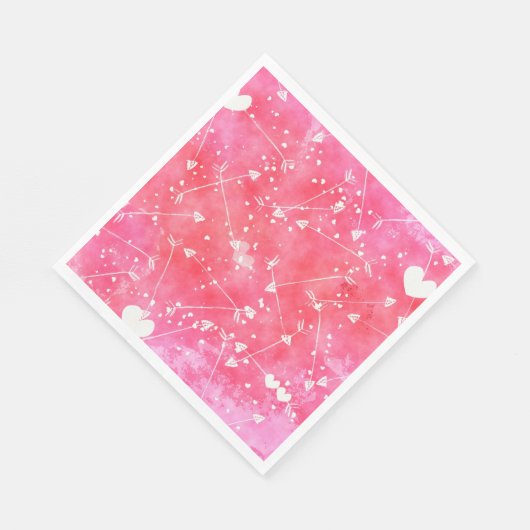 Romantische Waterverf Roze Harten & Pijlen Patroon Servet (Hoek)