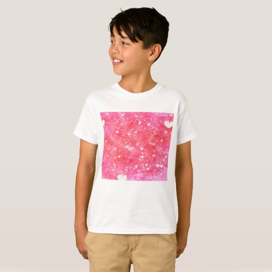 Romantische Waterverf Roze Harten & Pijlen Patroon T-shirt (Voorkant volledig)