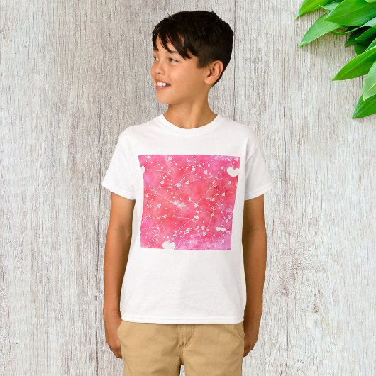 Romantische Waterverf Roze Harten & Pijlen Patroon T-shirt