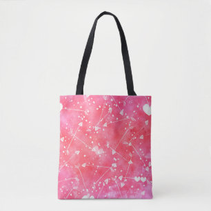 Romantische Waterverf Roze Harten & Pijlen Patroon Tote Bag