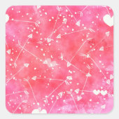 Romantische Waterverf Roze Harten & Pijlen Patroon Vierkante Sticker (Voorkant)