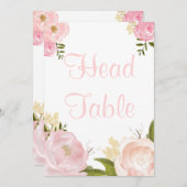 Romantische Waterverf Roze Peonies Hoofdtabel Kaart (Voorkant / Achterkant)