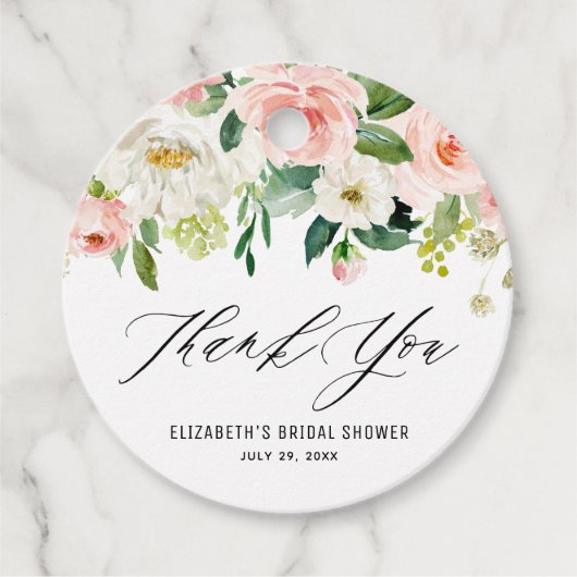 Romantische Waterverf Roze Perzik Bloemen Bedankt Bedankjes Labels (Voorkant)