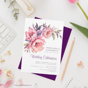 Romantische Waterverf Roze Pioen Elegant Bloemen Kaart