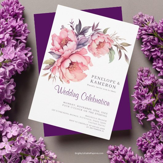 Romantische Waterverf Roze Pioen Elegant Bloemen Kaart