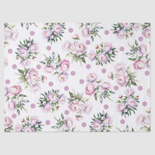 Romantische Waterverf Roze Pioenen dot patroonwit Tissuepapier (Voorkant)