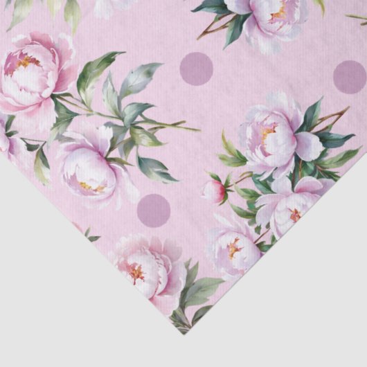 Romantische Waterverf Roze Pioenen stippen patroon Tissuepapier (Detail)