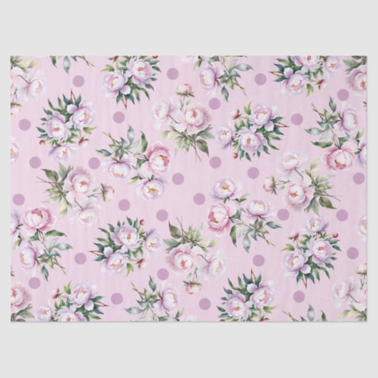 Romantische Waterverf Roze Pioenen stippen patroon Tissuepapier (Voorkant)
