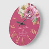 Romantische Waterverf Roze Ranunculus op Blush Grote Klok (Hoek)