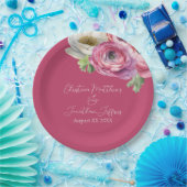 Romantische Waterverf Roze Ranunculus op Blush Papieren Bordje (Feest)