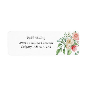 Romantische Waterverf Roze Rose Boeket Elegant Etiket