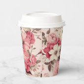 Romantische Waterverf Roze Rozen & Appelbloesems Papieren Bekers (Links)