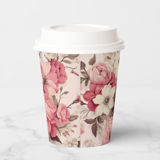 Romantische Waterverf Roze Rozen & Appelbloesems Papieren Bekers (Links)