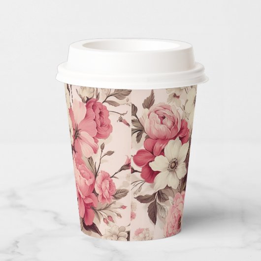 Romantische Waterverf Roze Rozen & Appelbloesems Papieren Bekers (Rechts)