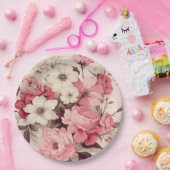 Romantische Waterverf Roze Rozen & Appelbloesems Papieren Bordje (Feest)