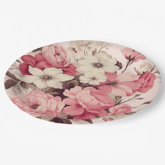 Romantische Waterverf Roze Rozen & Appelbloesems Papieren Bordje (Gekanteld)