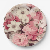 Romantische Waterverf Roze Rozen & Appelbloesems Papieren Bordje (Voorkant)