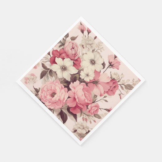 Romantische Waterverf Roze Rozen & Appelbloesems Servet (Hoek)